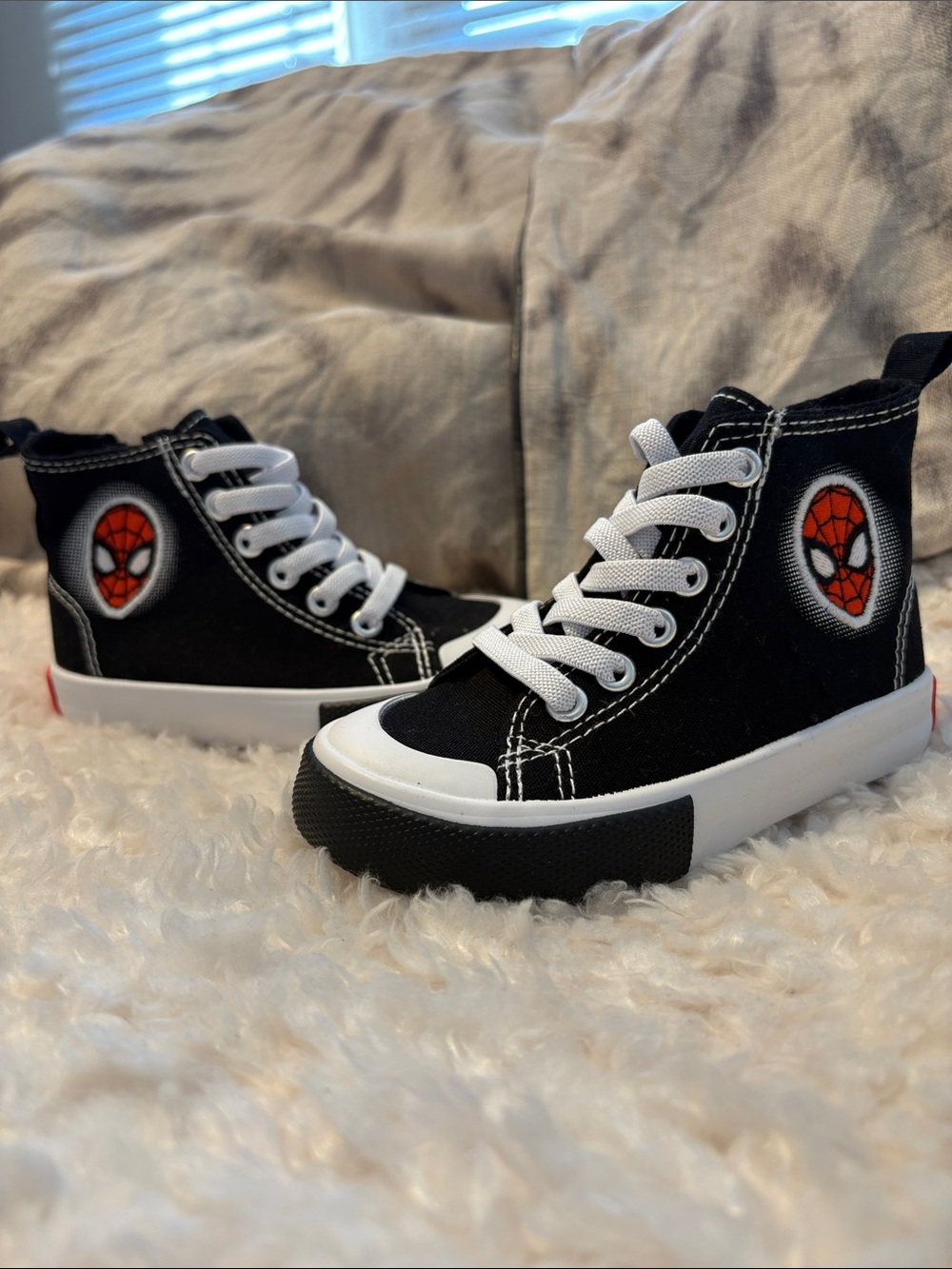 Black High-Top Canvas Sneakers with Spiderman Embroidery Toddler 7